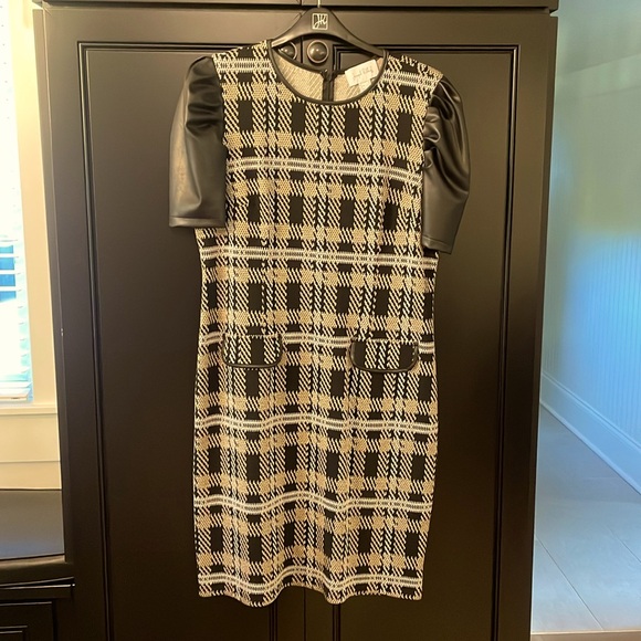Plaid and faux leather Joseph Ribkoff dress - Picture 1 of 4